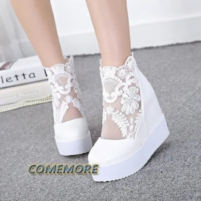 Lace Shoes Wedge Heels Platform Pumps