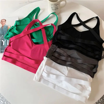 Summer Fashion Sexy Crop Top Women Bra Hollowed Back Cross Strap Yoga Sports Bra Breathable Underwear Female Fitness Vest