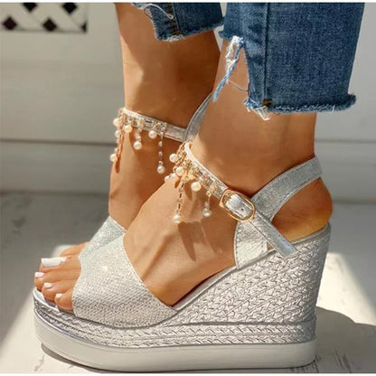 Wedge Sandals Summer Bead Studded Detail