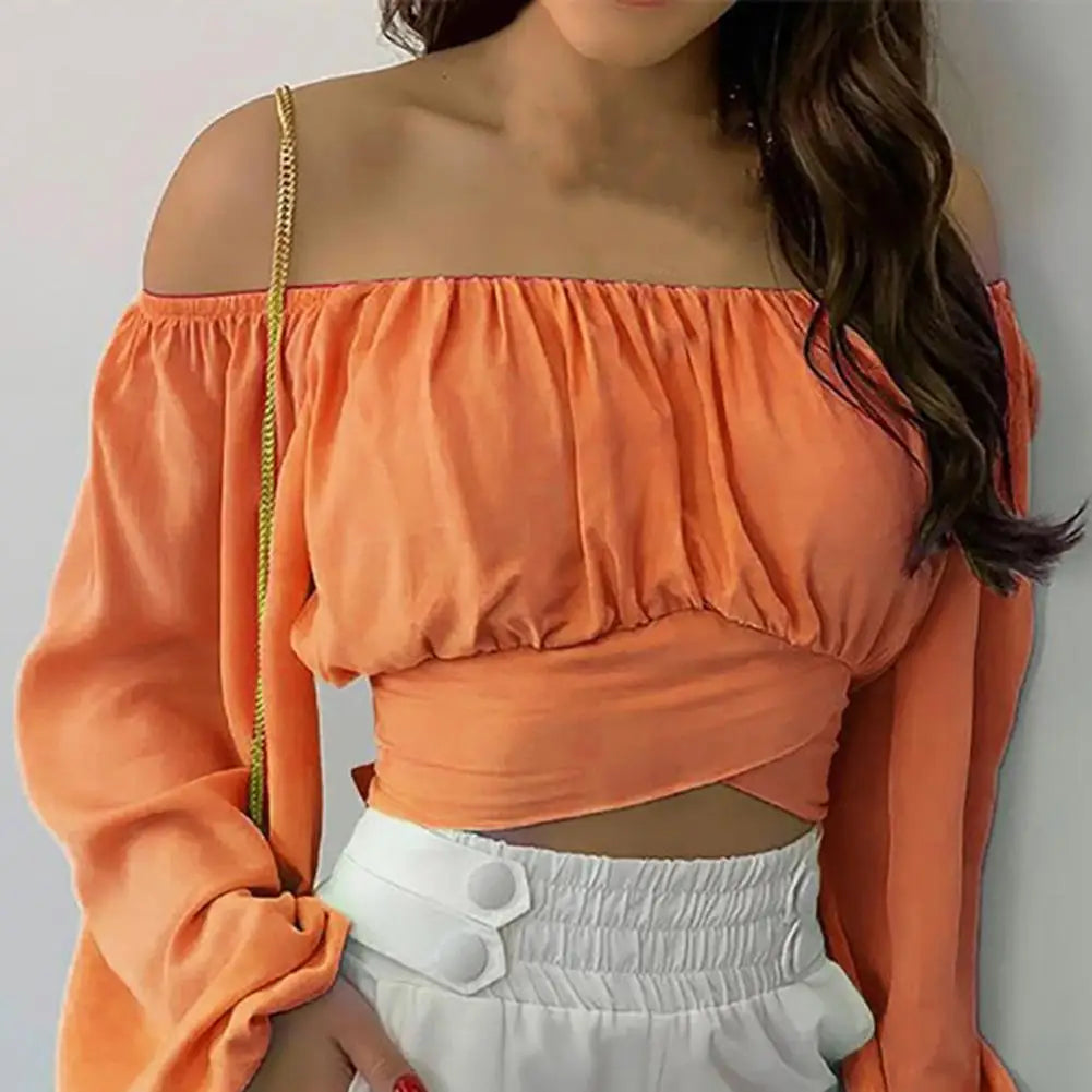 Off Shoulder Lantern Sleeve Women Blouse