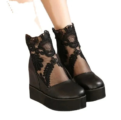 Lace Shoes Wedge Heels Platform Pumps