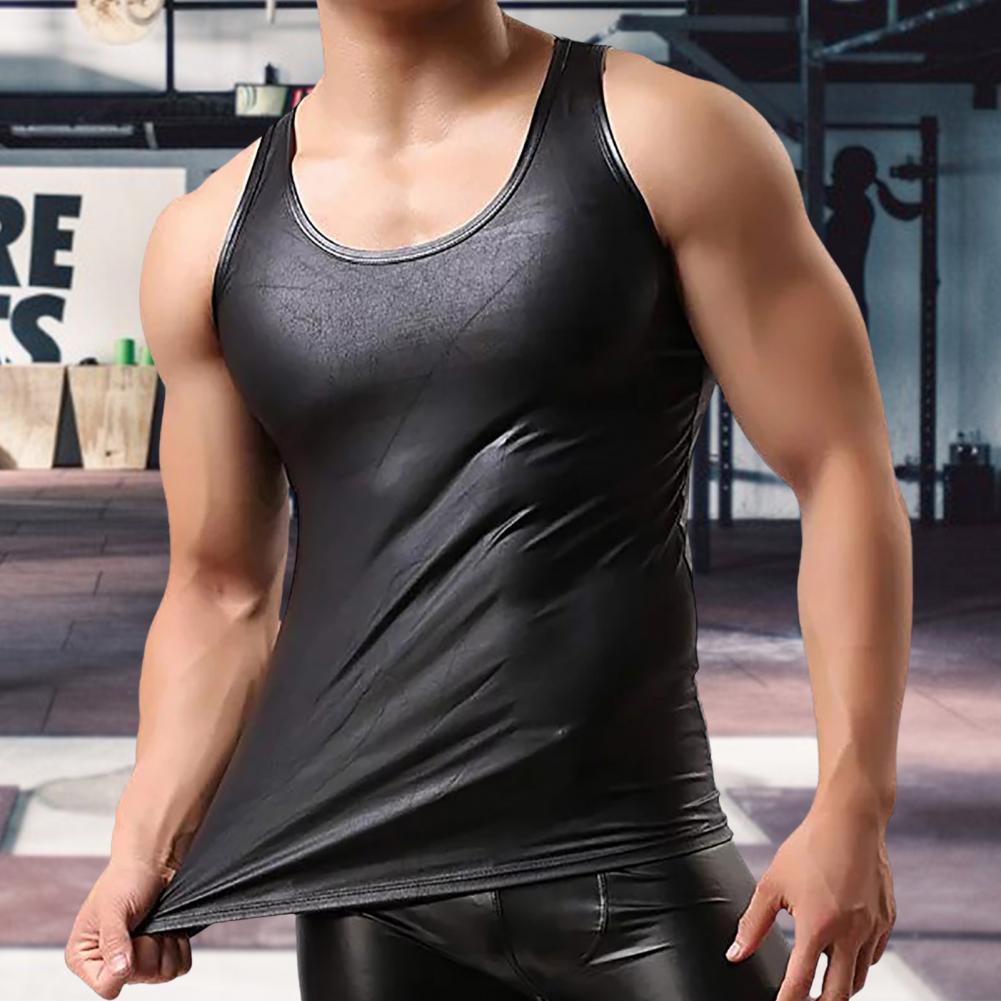 Men Sexy PU Leather Tank Top