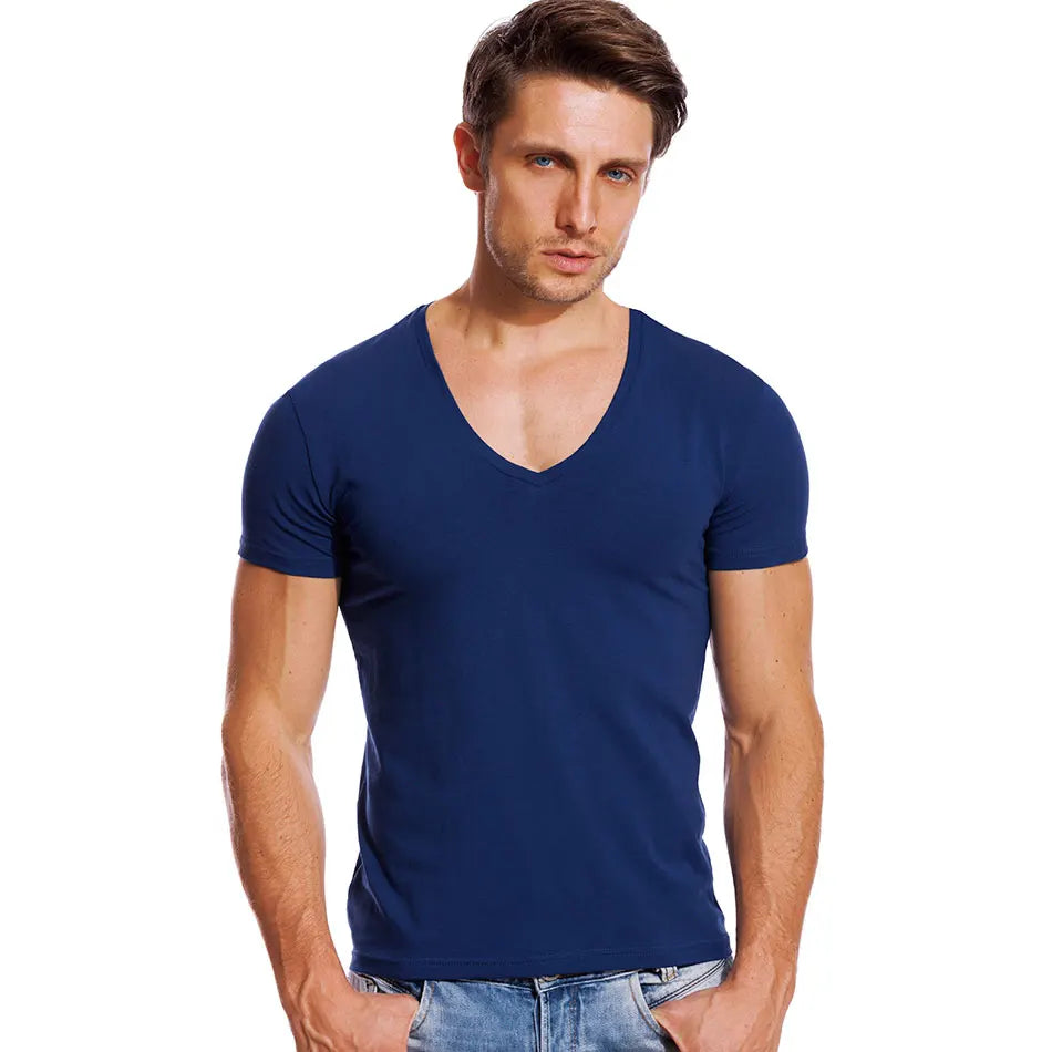 Solid V Neck T Shirt