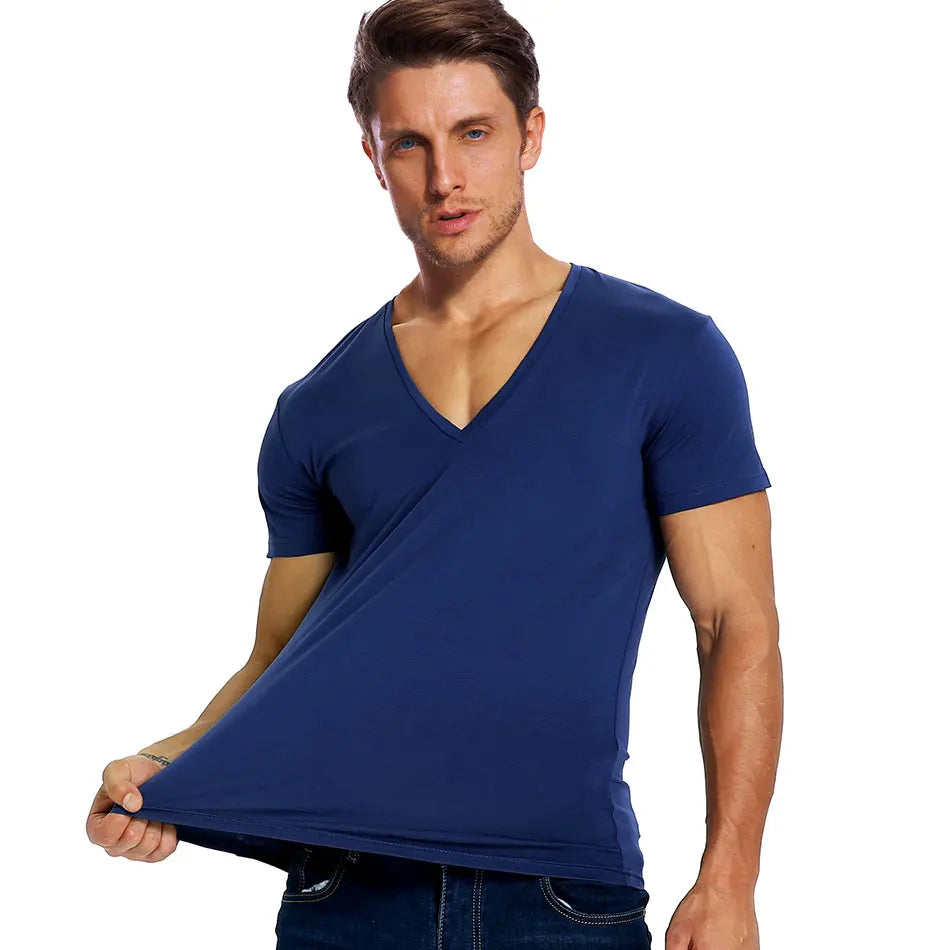 Solid V Neck T Shirt