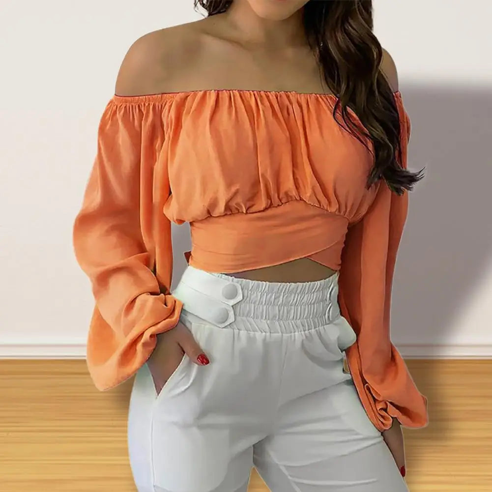 Off Shoulder Lantern Sleeve Women Blouse