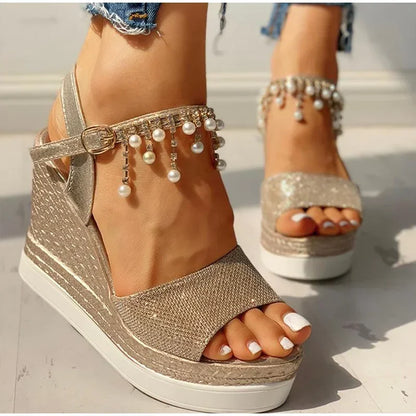 Wedge Sandals Summer Bead Studded Detail