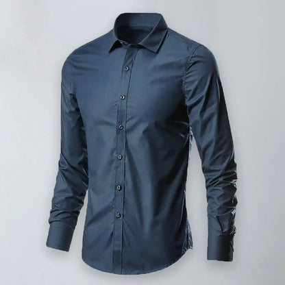 Men Shirt Long Sleeve Solid Color