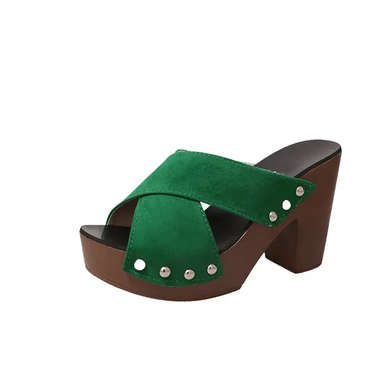 Platform Flock Casual Rivet Pumps