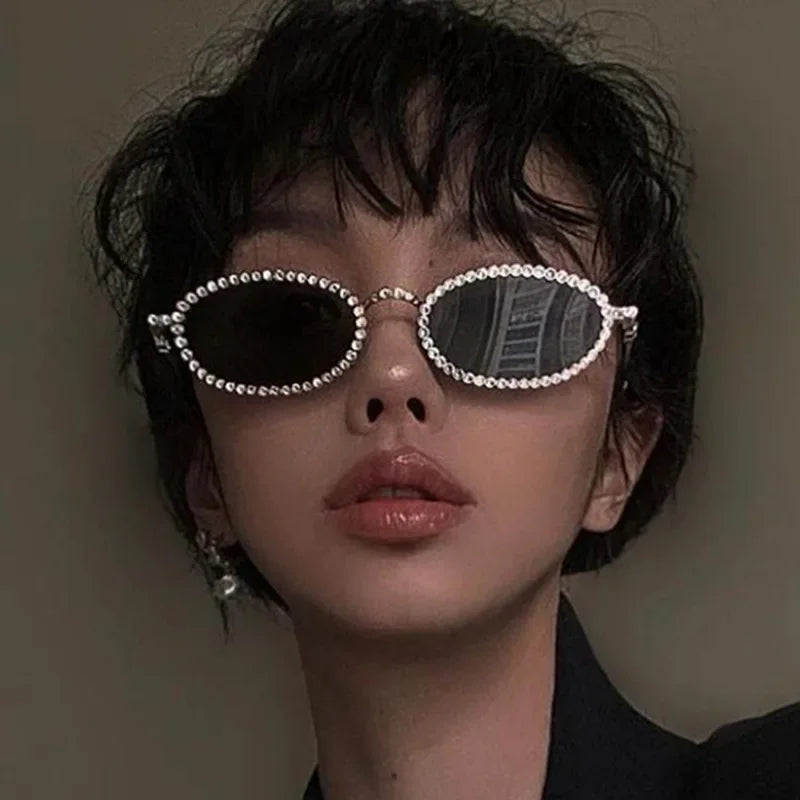 Rhinestone Oval Frame Sunglasses