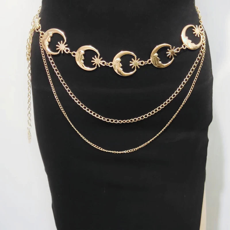 Sun Waist Chain Metal Belts For Women Dress Jewelry Waist Chain Waist Belts