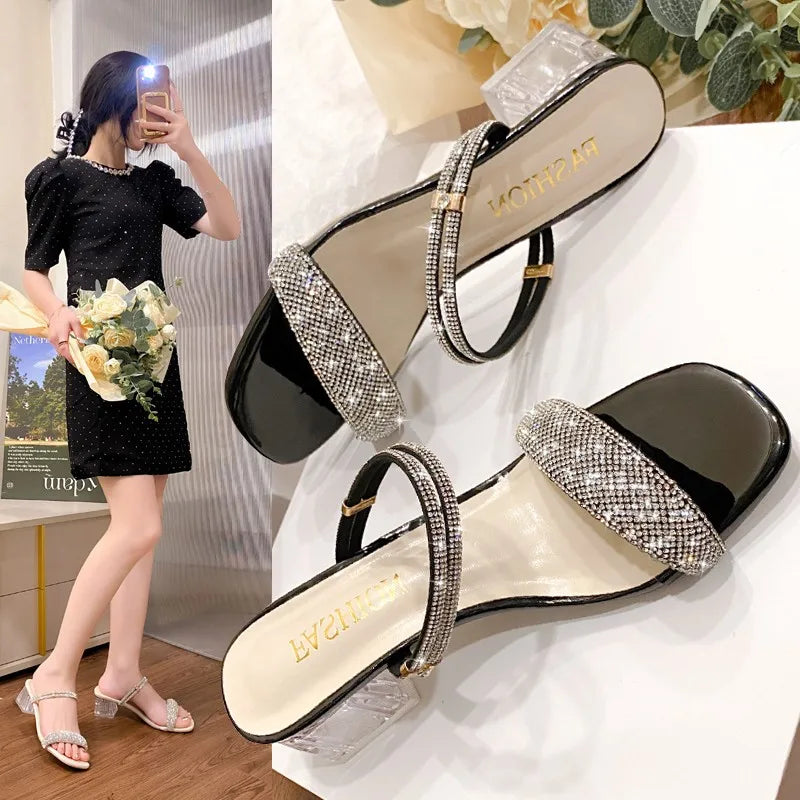 Rhinestone clear heel sandal