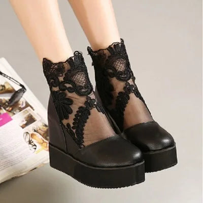 Lace Shoes Wedge Heels Platform Pumps