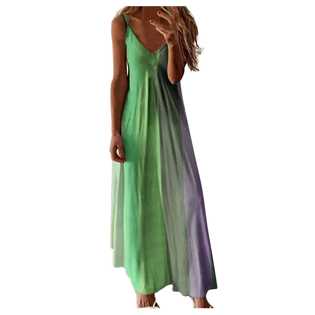 Summer Casual Loose Strap Beach Boho Maxi Dress