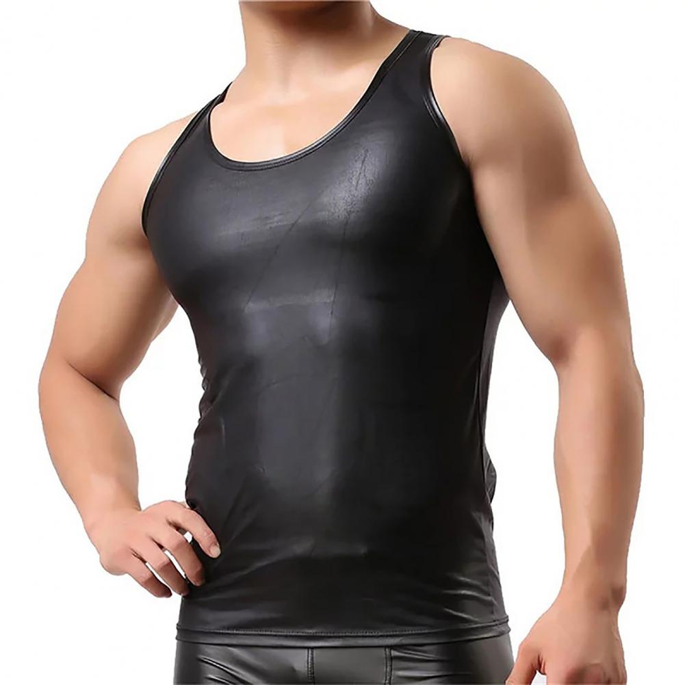 Men Sexy PU Leather Tank Top