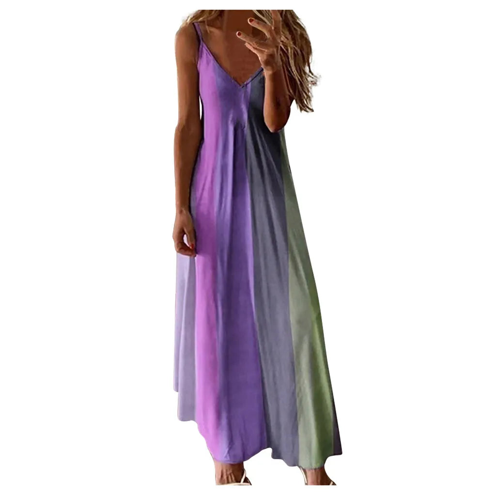 Summer Casual Loose Strap Beach Boho Maxi Dress