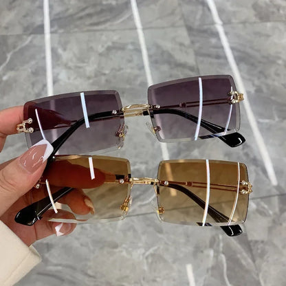 Vintage Sunglasses Rimless Frameless Rectangle Shades