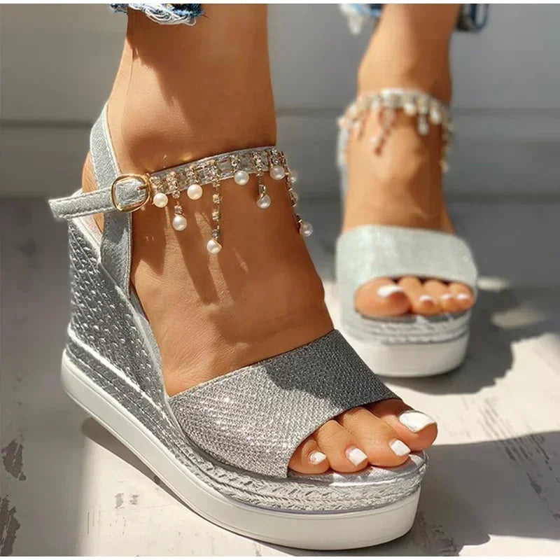 Wedge Sandals Summer Bead Studded Detail