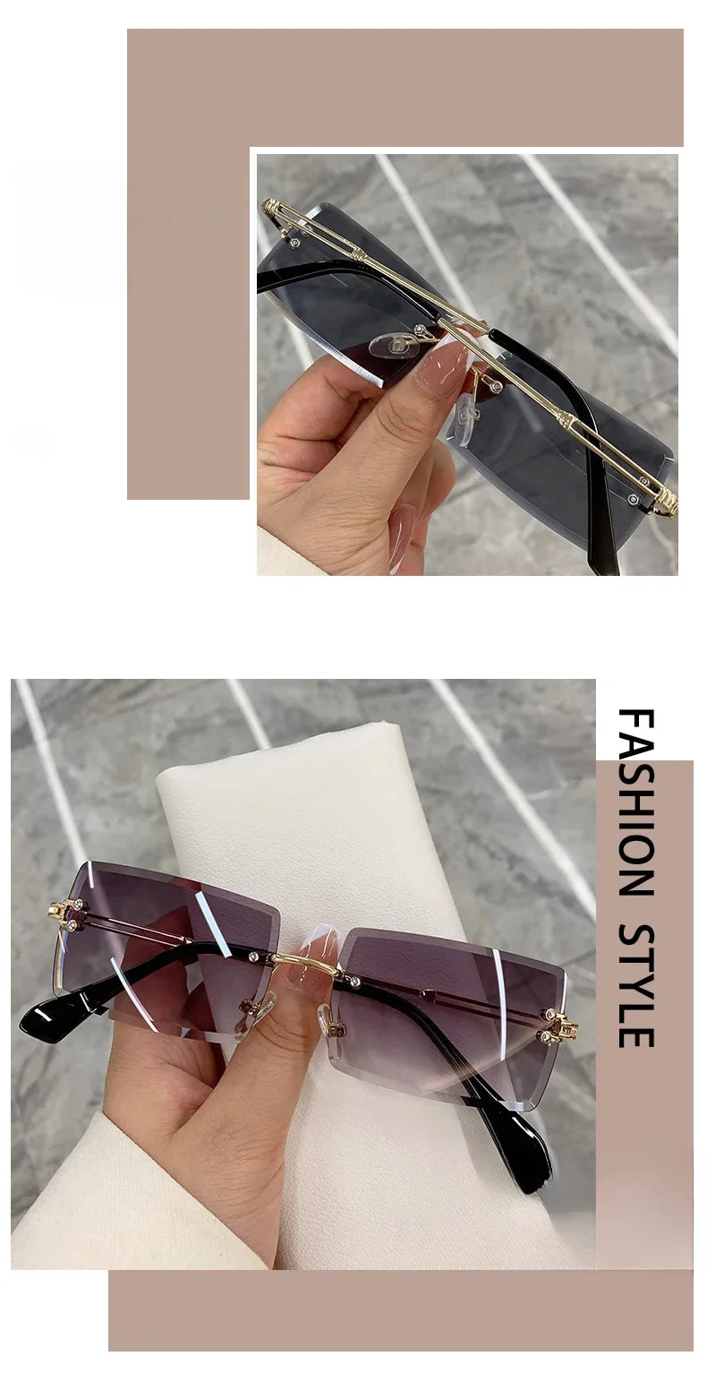 Vintage Sunglasses Rimless Frameless Rectangle Shades