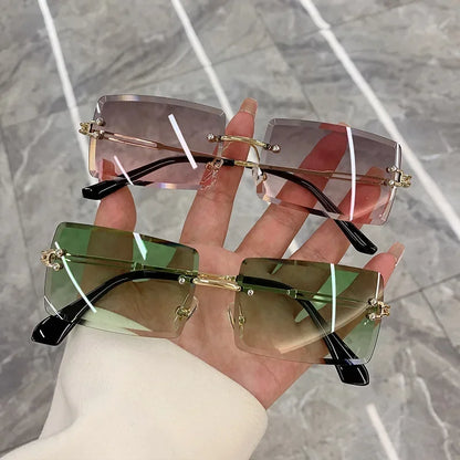 Vintage Sunglasses Rimless Frameless Rectangle Shades