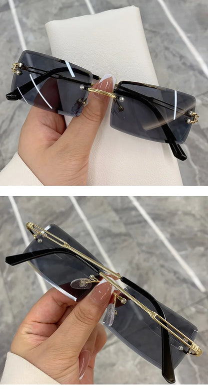 Vintage Sunglasses Rimless Frameless Rectangle Shades