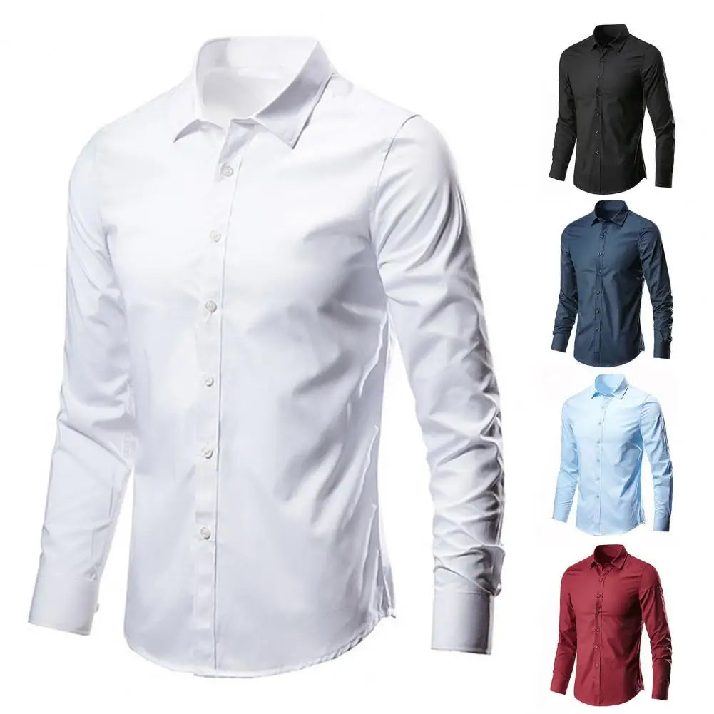 Men Shirt Long Sleeve Solid Color