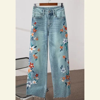 Spring Rita Flower Embroidery  Jeans