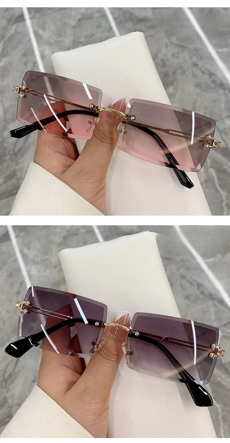 Vintage Sunglasses Rimless Frameless Rectangle Shades