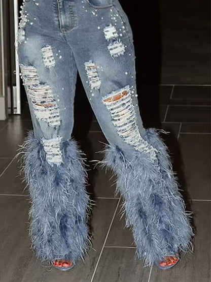 Vintage Feather High Waist Jeans