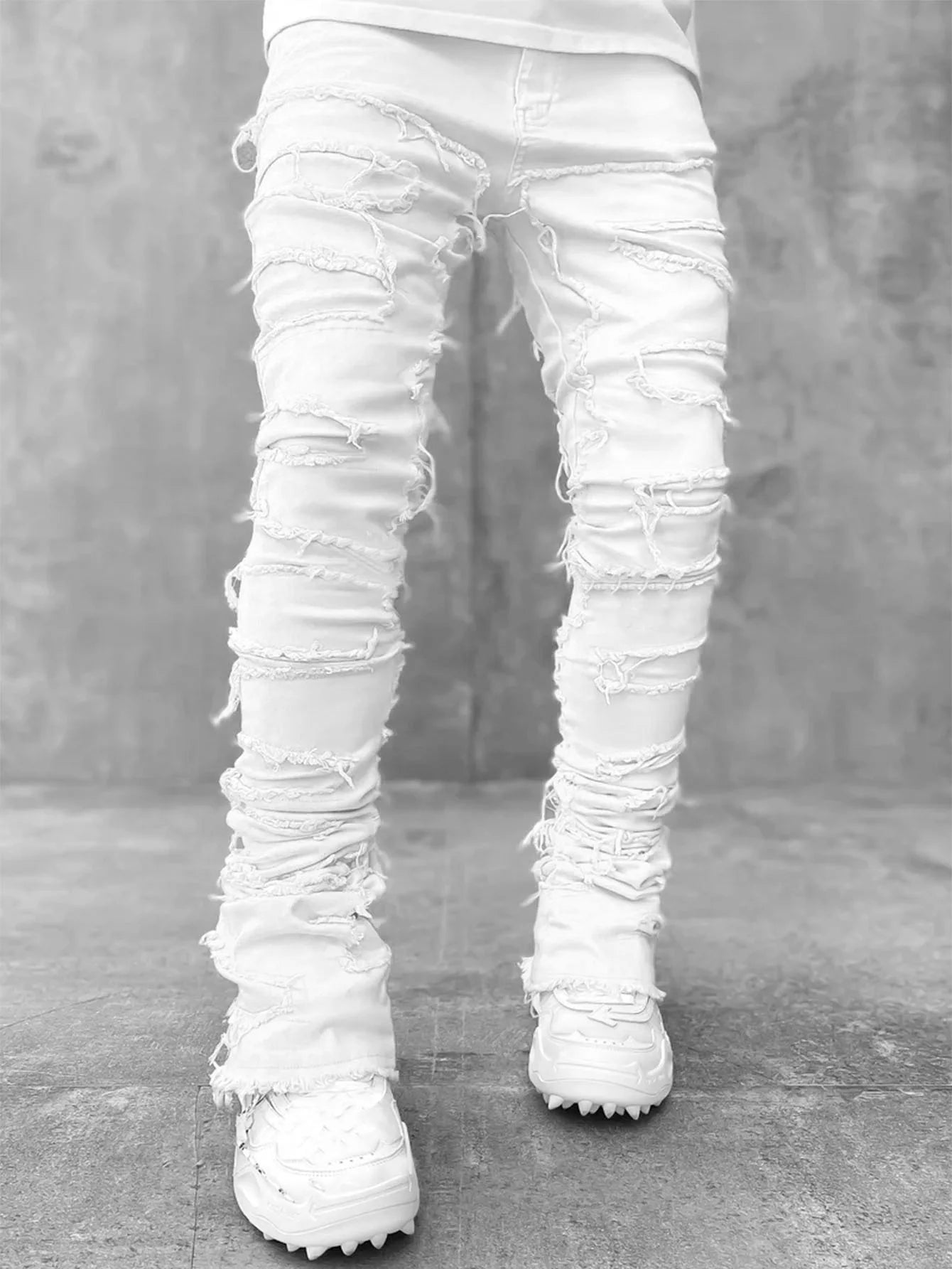 Ripped Slim Fit Patch Distressed Destroyed Straight Denim Pants