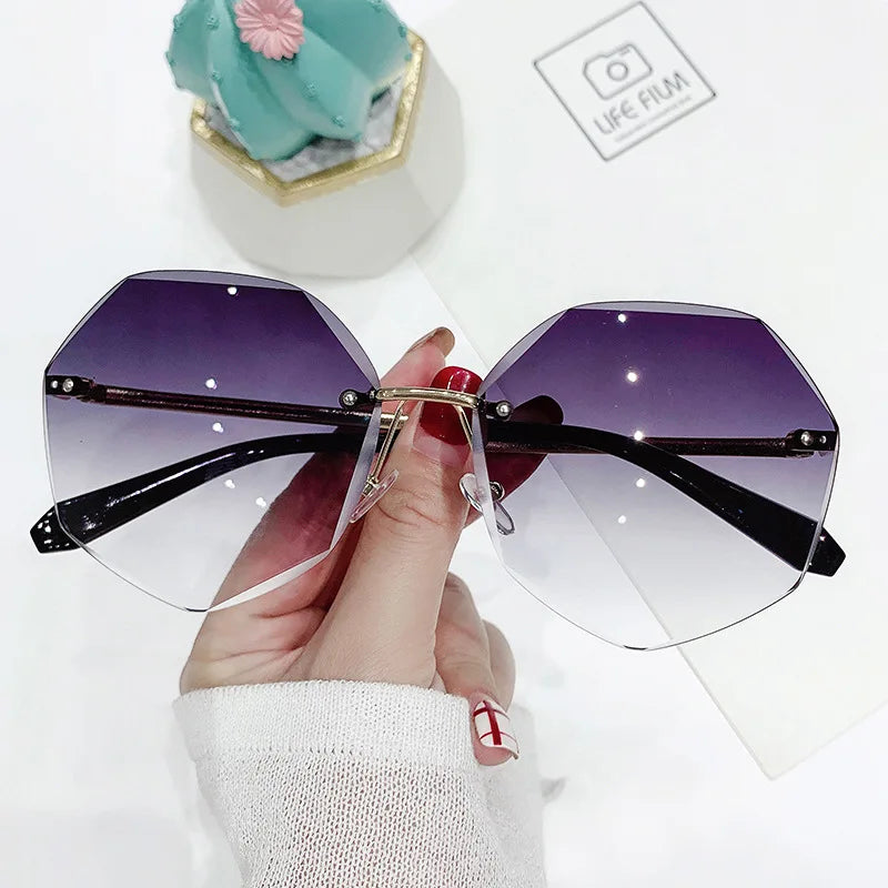 Octagonal Rimless Sunglasses Women&