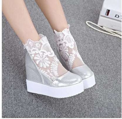 Lace Shoes Wedge Heels Platform Pumps