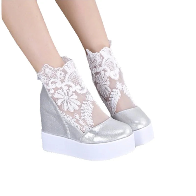 Lace Shoes Wedge Heels Platform Pumps