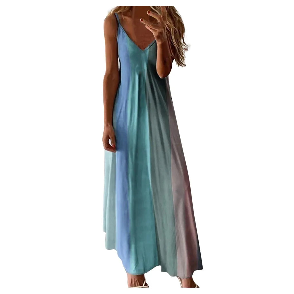 Summer Casual Loose Strap Beach Boho Maxi Dress