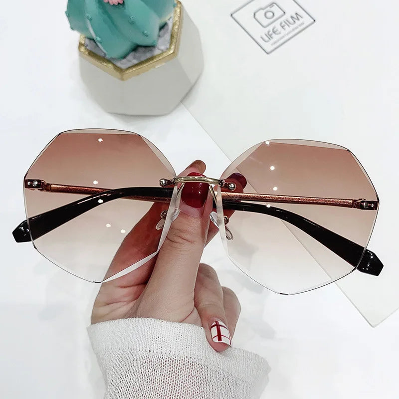 Octagonal Rimless Sunglasses Women&