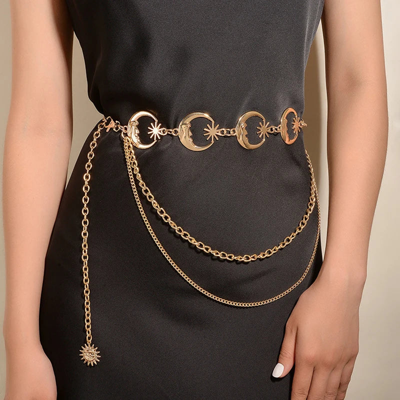 Sun Waist Chain Metal Belts For Women Dress Jewelry Waist Chain Waist Belts