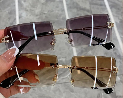 Vintage Sunglasses Rimless Frameless Rectangle Shades