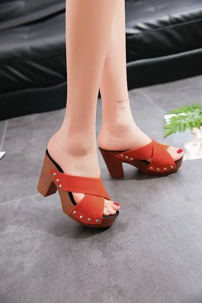 Platform Flock Casual Rivet Pumps