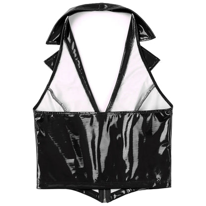 Womens Deep V Neck Front Zipper Latex Vest