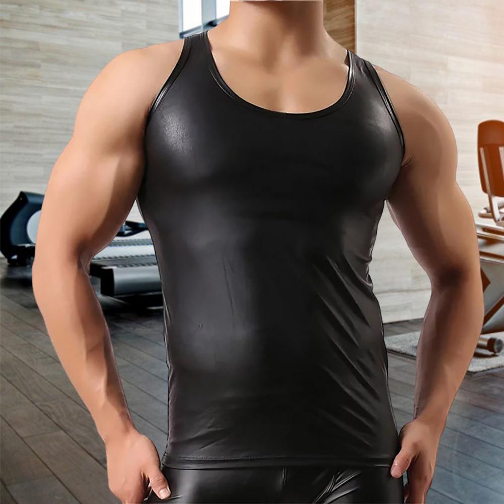 Men Sexy PU Leather Tank Top