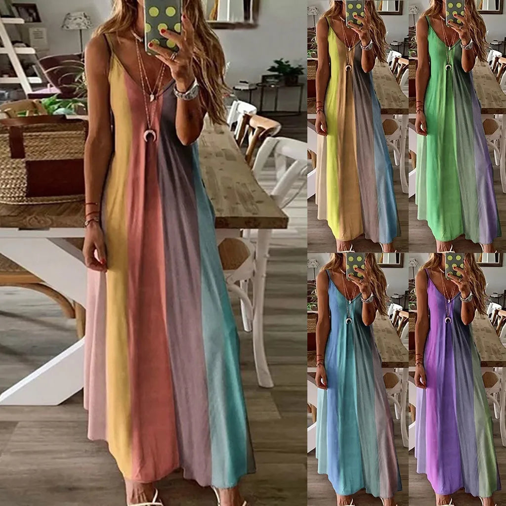 Summer Casual Loose Strap Beach Boho Maxi Dress