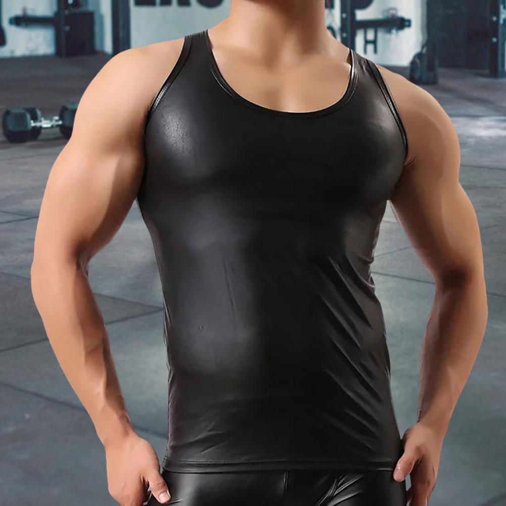 Men Sexy PU Leather Tank Top