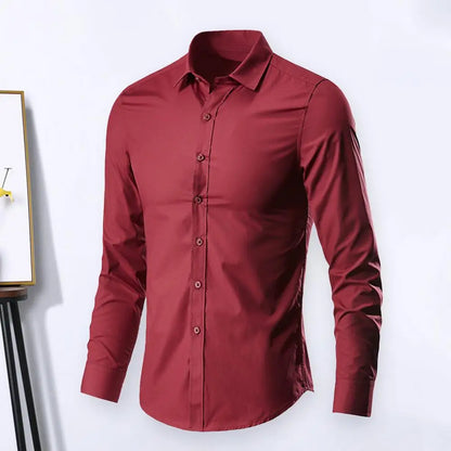 Men Shirt Long Sleeve Solid Color