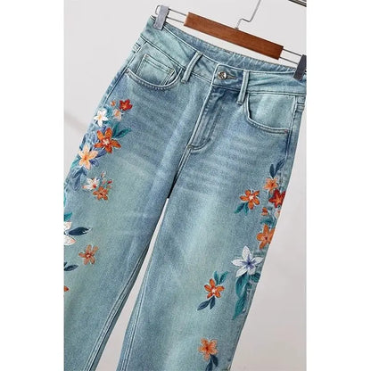 Spring Rita Flower Embroidery  Jeans