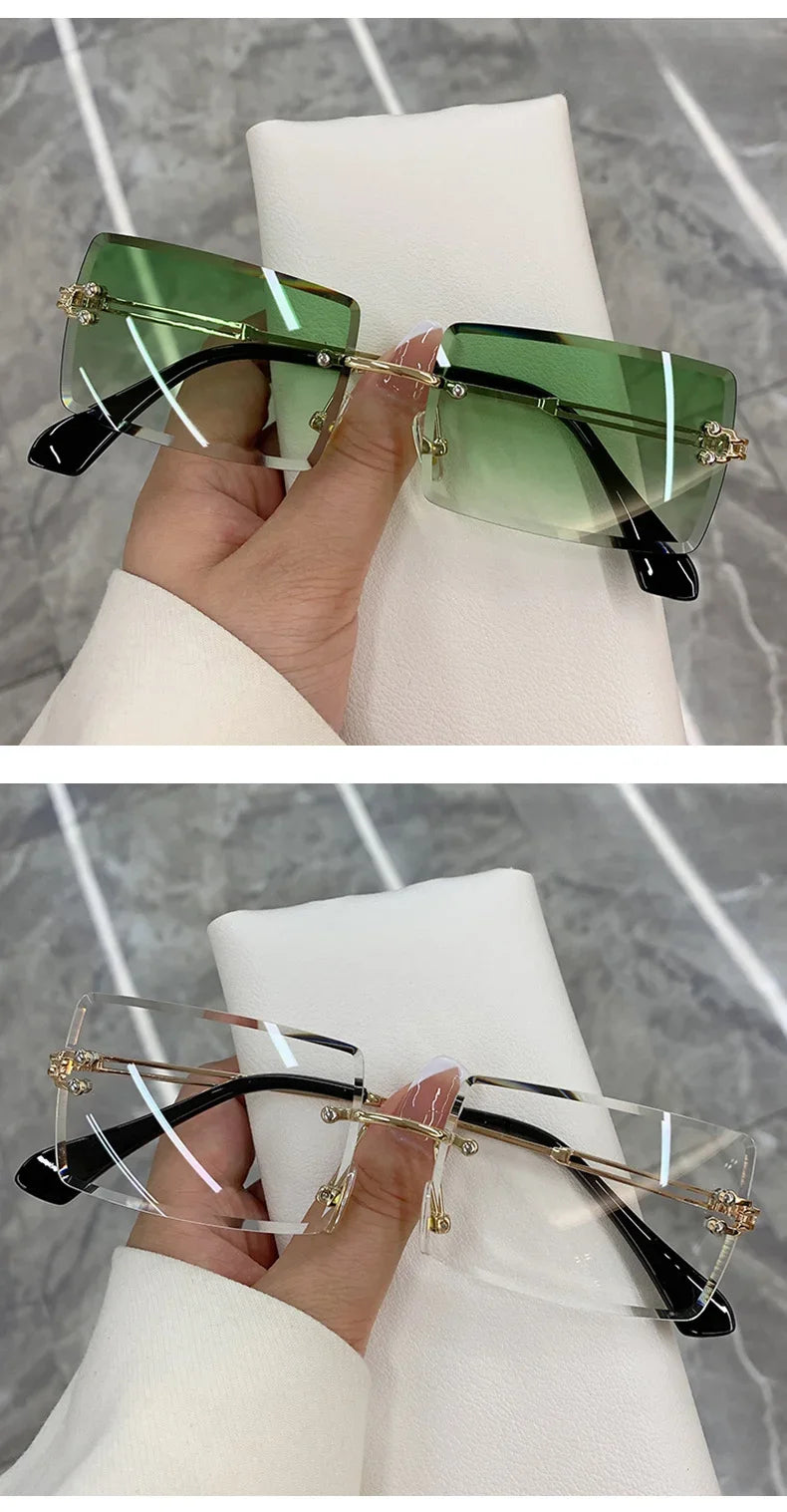 Vintage Sunglasses Rimless Frameless Rectangle Shades