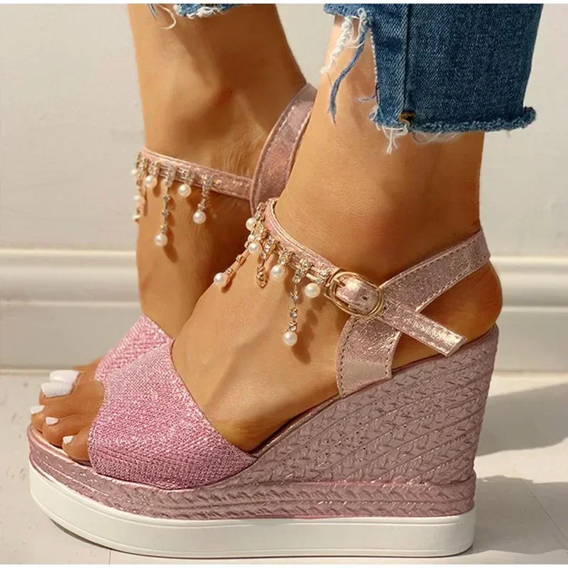 Wedge Sandals Summer Bead Studded Detail