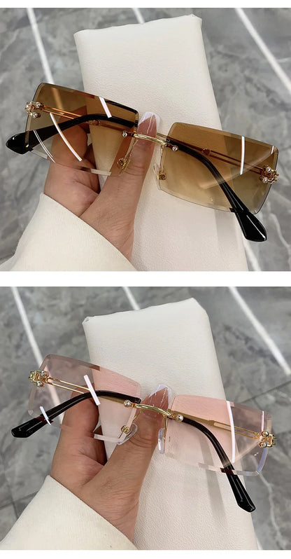 Vintage Sunglasses Rimless Frameless Rectangle Shades