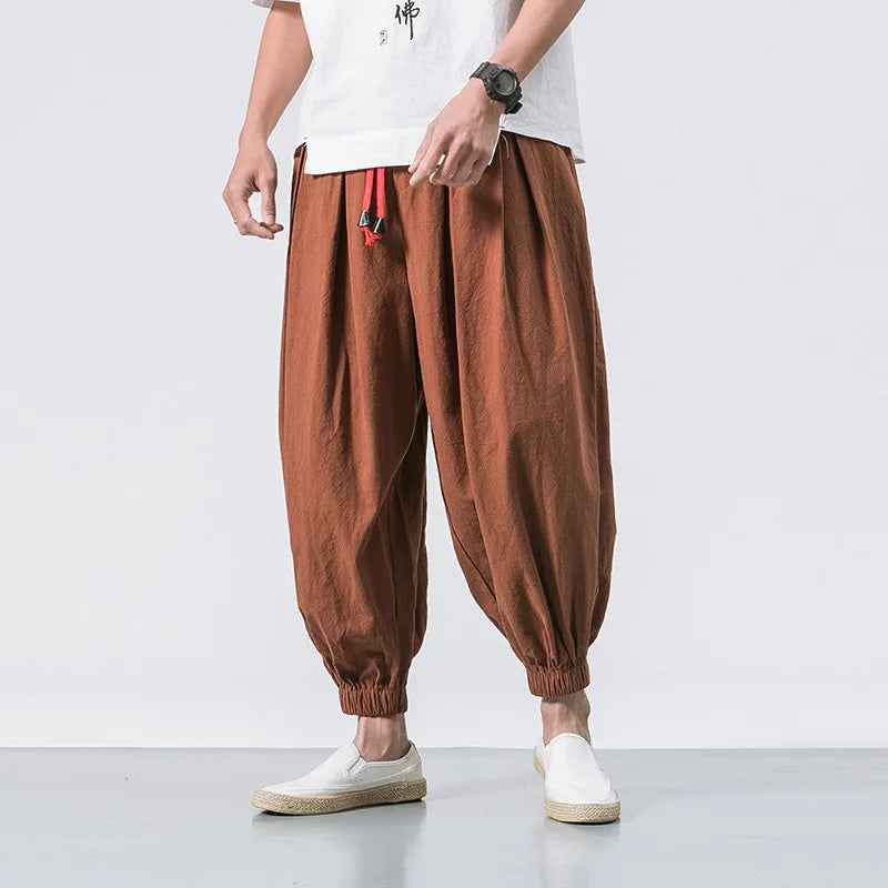 New Oversized Men Linen Sweatpants Joggers High Quality Casual