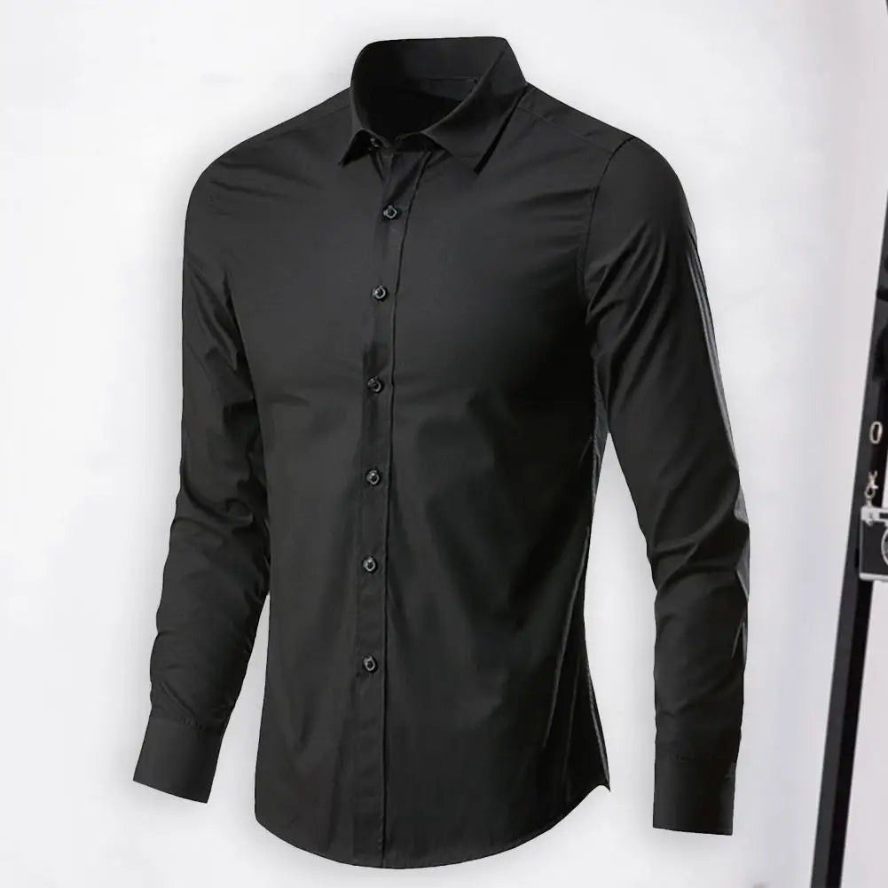 Men Shirt Long Sleeve Solid Color